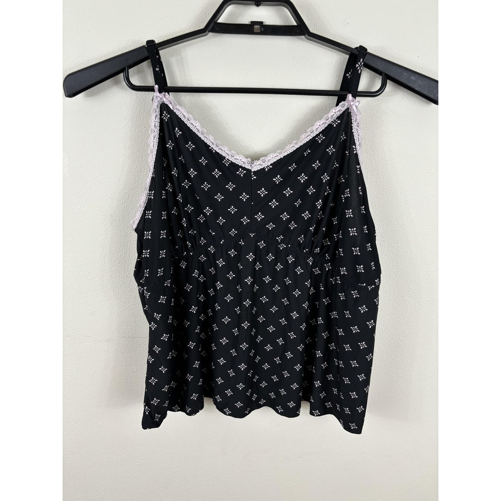 Rene Rofe Tank Top Womens 2XL Black Pink Babydoll Sleepwear Y2K‎ 90s Style Lace